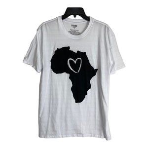 Leisure Womens Shirt Adult Size Large White Black Africa Heart Tee Short Sleeve